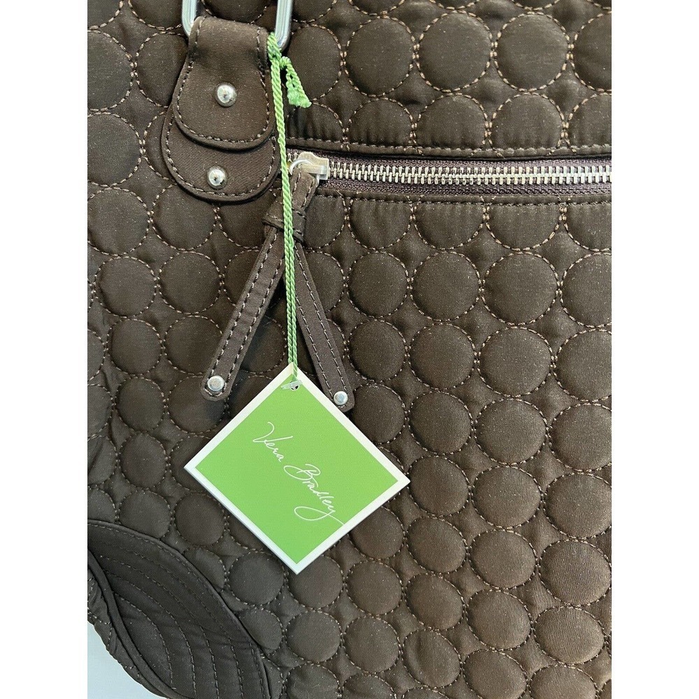Vera Bradley Large Espresso Tote Double Straps Pockets Zip Closure New​​ - Picture 3 of 10